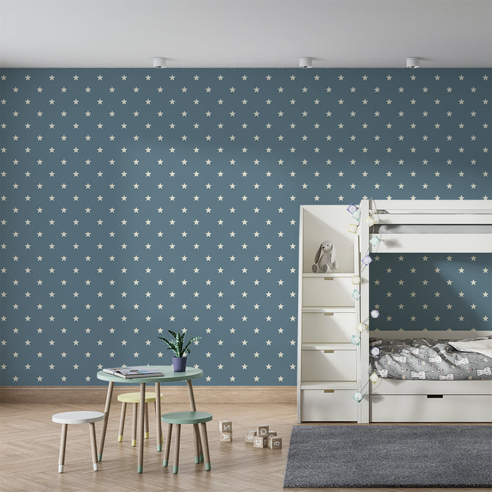 Papel de parede para quarto de bebé | Estrelas brancas sobre fundo azul sereno