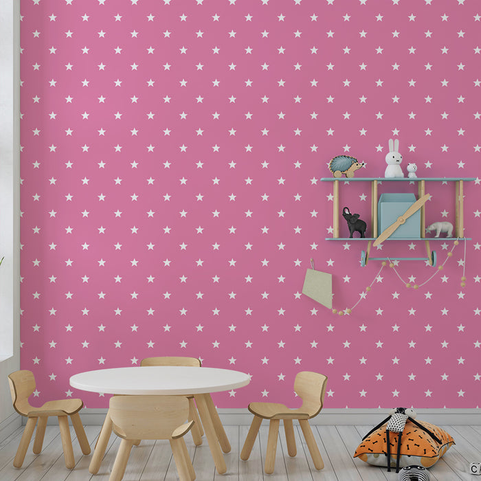 Lastenhuoneen tapetti | Valkoiset tähdet kirkkaanpunaisella pohjalla