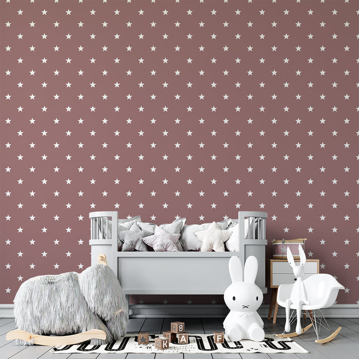 Papier peint chambre bébé | Étoiles blanches sur fond rose poudré