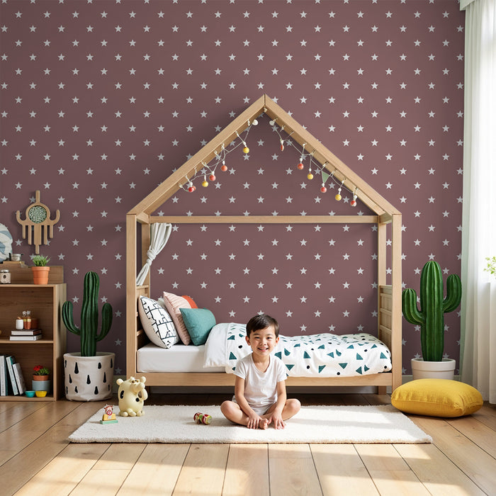 Papier de parede dječje sobe | Bijele zvijezde na prljavo roza pozadini