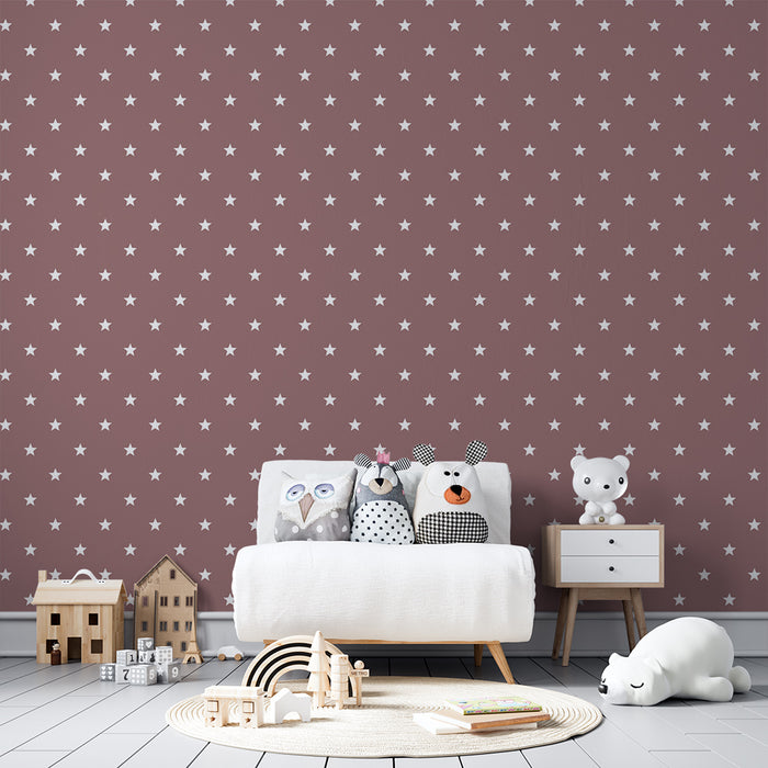 Papier de parede dječje sobe | Bijele zvijezde na prljavo roza pozadini
