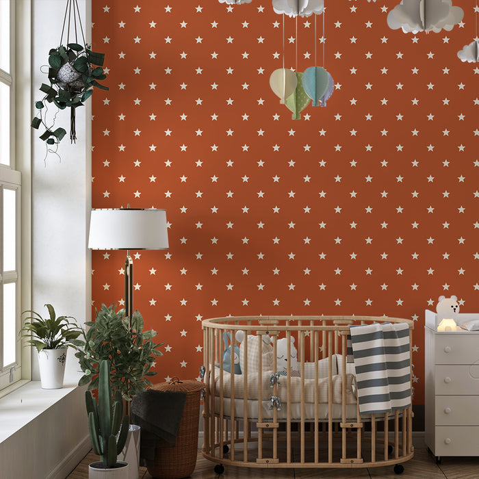 Papier peint chambre bébé | Étoiles blanches sur fond terracotta