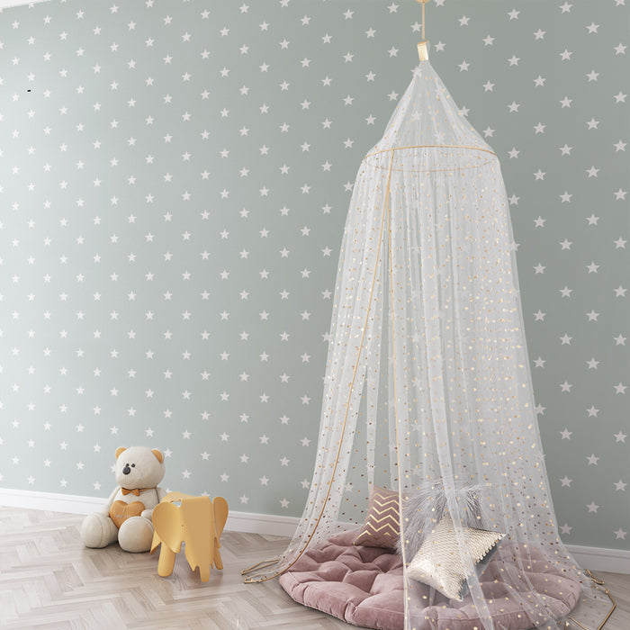 Carta da parati bambini | Stelle bianche su sfondo verde chiaro