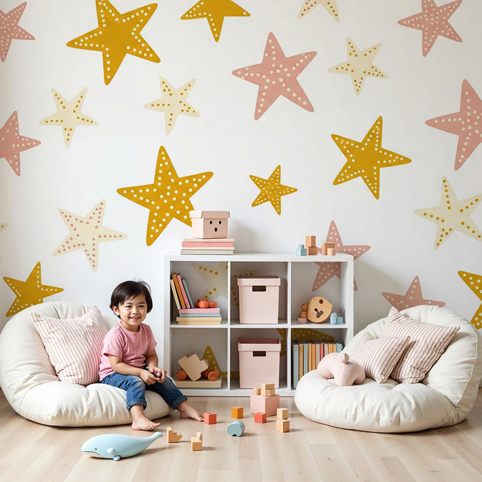 Papel de parede quarto bebê | Coloridas e suaves estrelas