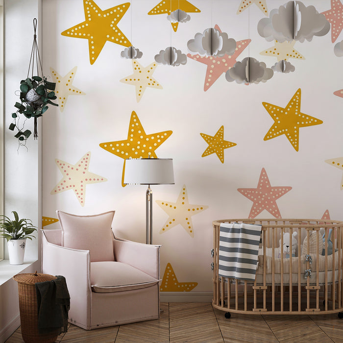 Papel de parede quarto bebê | Coloridas e suaves estrelas