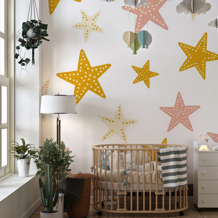 Papel de parede quarto bebê | Coloridas e suaves estrelas