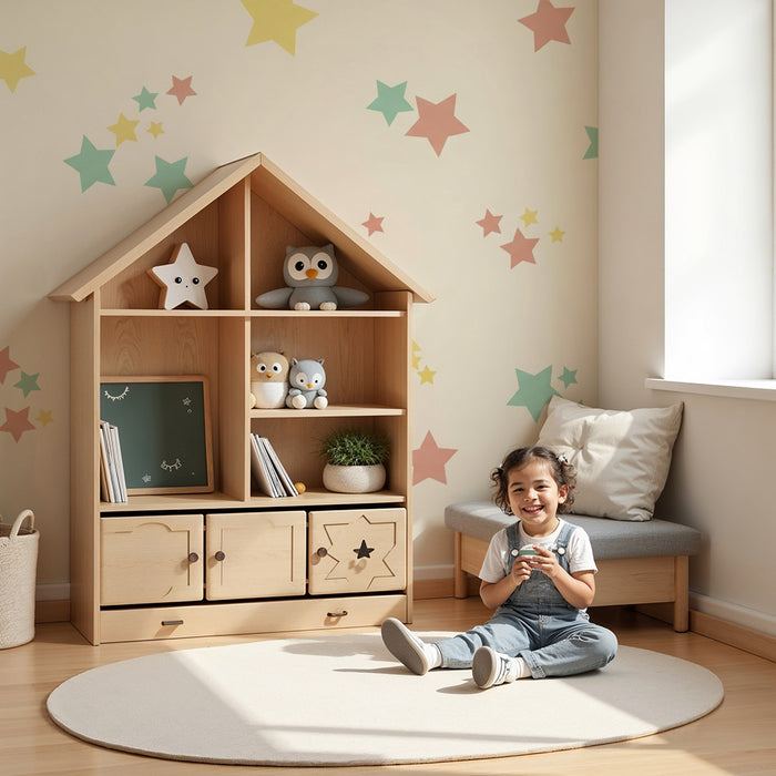 Babyzimmer Tapete | Bunte Sterne auf beigem Hintergrund