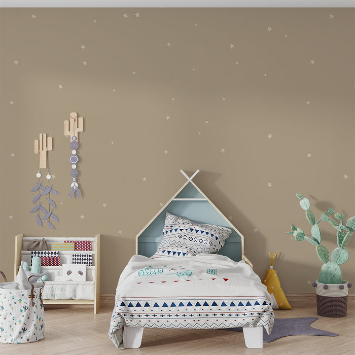 Papel de parede quarto bebê | Estrelas delicadas em fundo bege