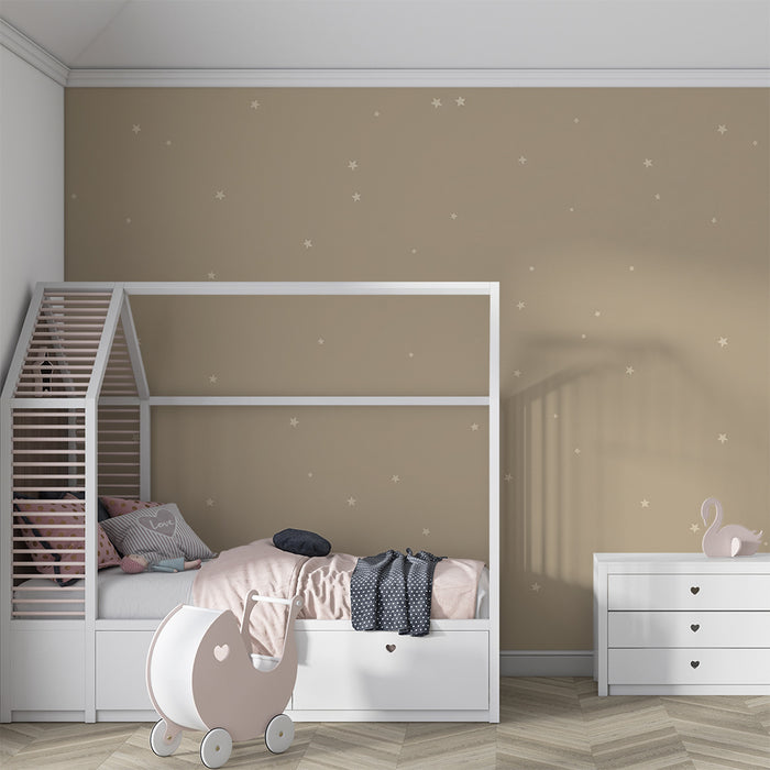 Papel de parede quarto bebê | Estrelas delicadas em fundo bege