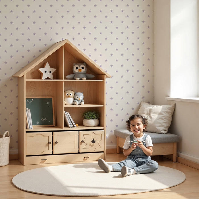 Tapet pentru camera copilului | Stele delicate pe fundal alb