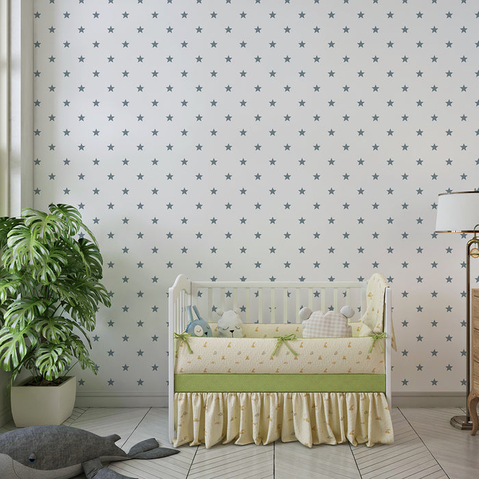 Carta da parati bambini | Stelle delicate su sfondo grigio chiaro