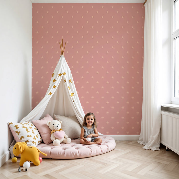 Papier de parede za bebe | Delikatne zvijezde na prigušeno roza pozadini