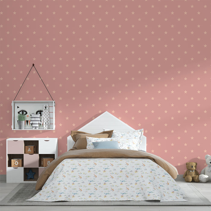 Papier de parede za bebe | Delikatne zvijezde na prigušeno roza pozadini