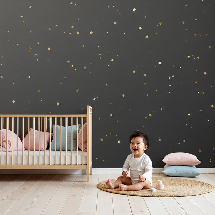 Carta da parati bambini | Stelle dorate scintillanti su sfondo scuro