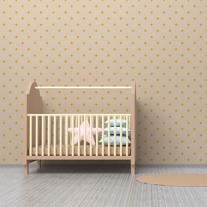 Tapety dla dzieci | Złote gwiazdy na beżowym tle dla łagodnej atmosfery