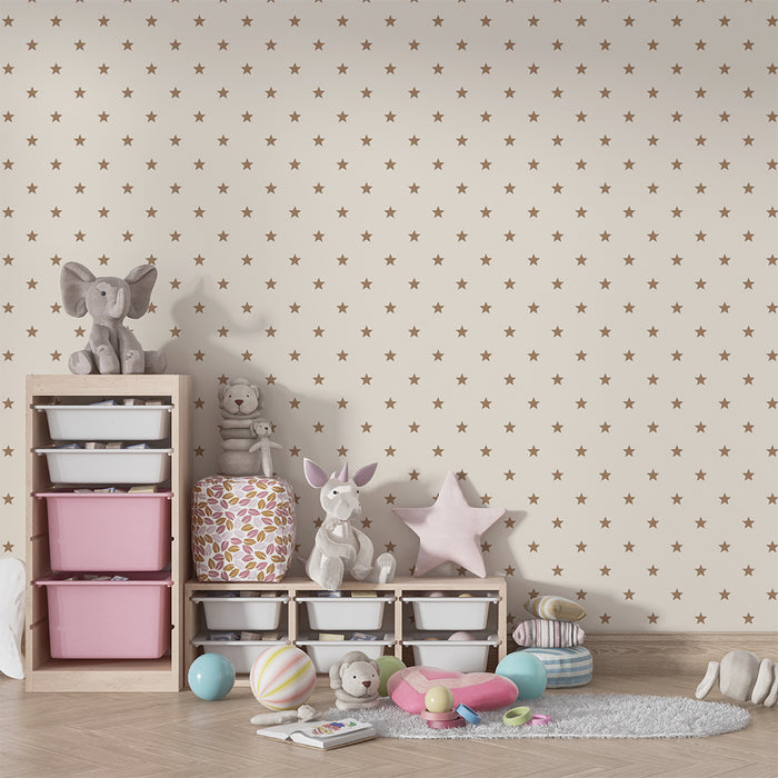 Papel de parede para quarto de bebé | Estrelas douradas sobre fundo creme