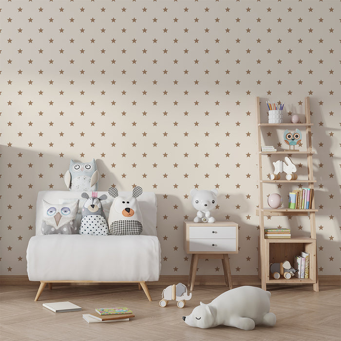 Papel de parede para quarto de bebé | Estrelas douradas sobre fundo creme
