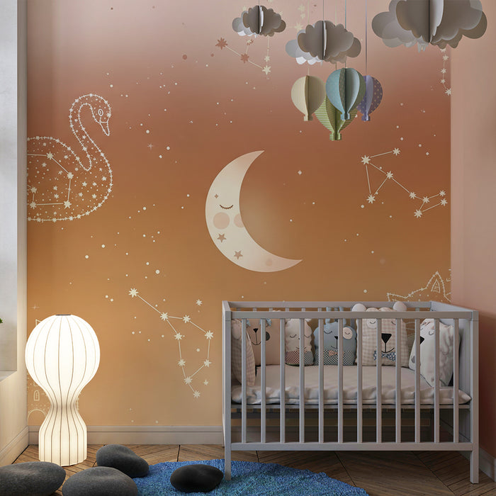 Papier peint chambre bébé | Étoiles et animaux endormis sous la lune