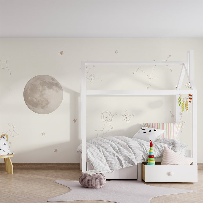 Papier peint chambre bébé | Étoiles et animaux mignons sous la lune