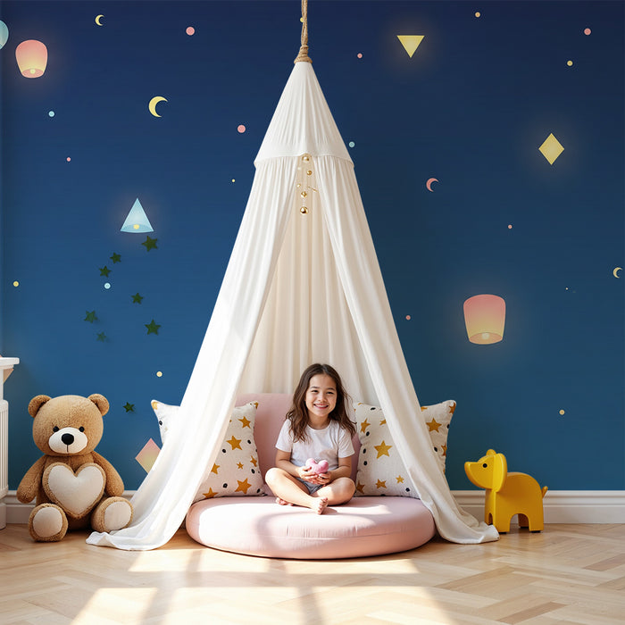 Nursery room wallpaper | Színes csillagok és lámpások egy nyugtató éjszakai égbolton