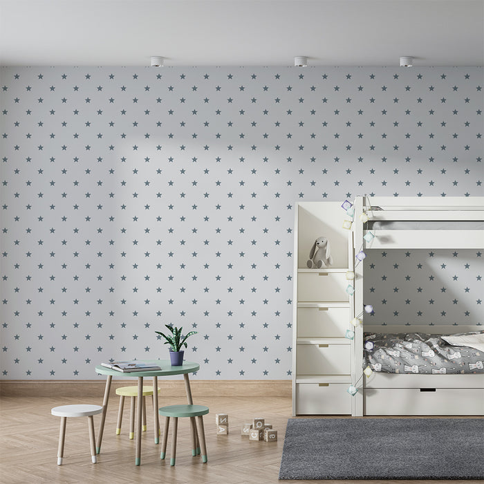 Papel de parede para quarto de bebé | Estrelas cinzentas sobre fundo claro para um ambiente suave