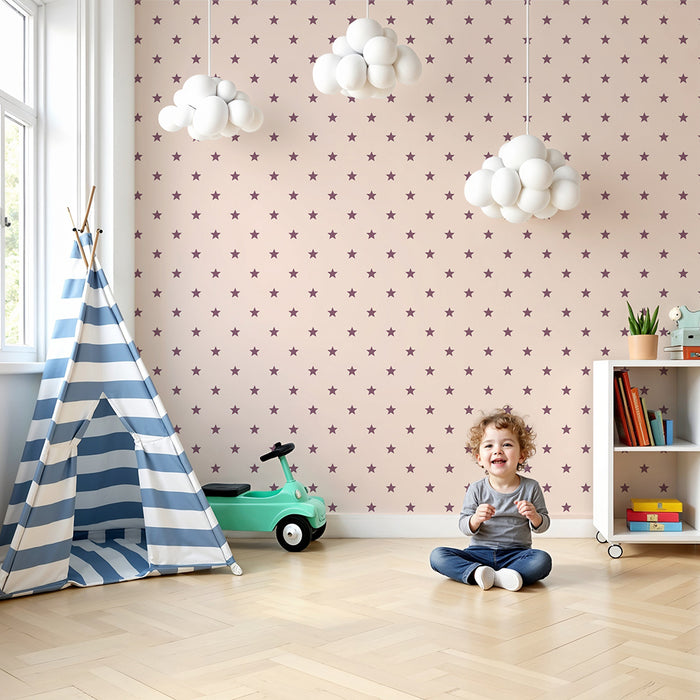 Papier de parede detskej izby | Fialové hviezdy na práškovo ružovom pozadí