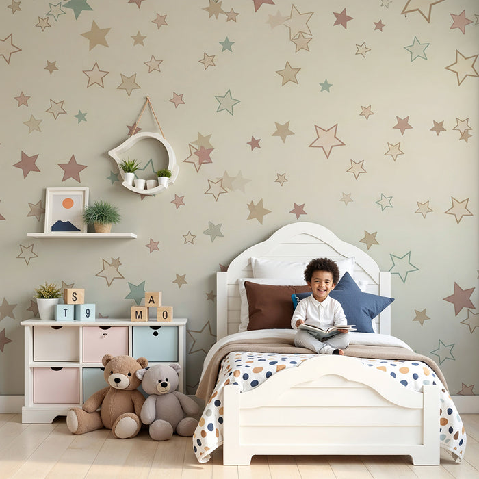 Papel de parede quarto bebê | Estrelas pastel em fundo suave