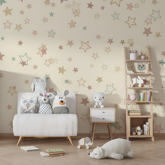 Papel de parede quarto bebê | Estrelas pastel em fundo suave