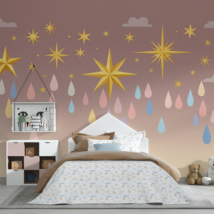 Papel de parede quarto bebê | Estrelas brilhantes e gotas coloridas