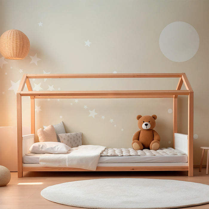 Papel de parede quarto bebê | Estrelas brilhantes e lua suave