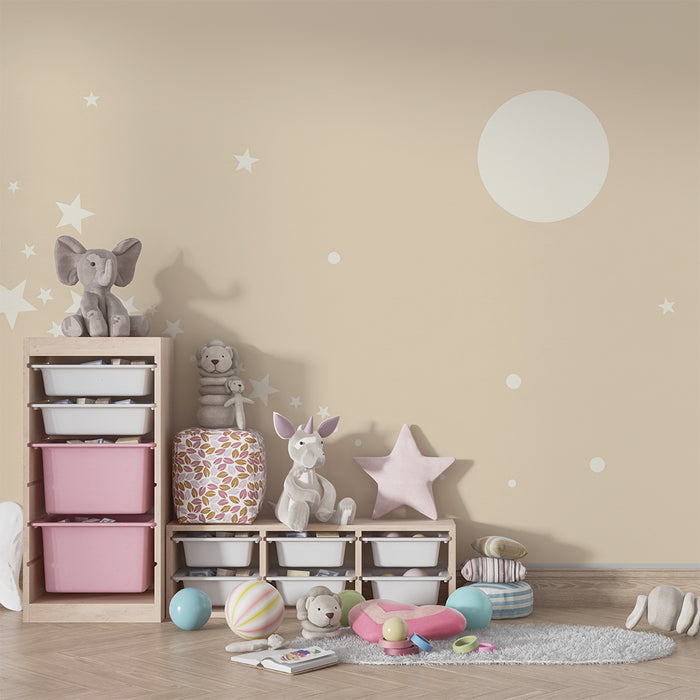 Papel de parede quarto bebê | Estrelas brilhantes e lua suave