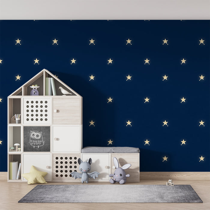Nursery room wallpaper | Sparkling stars on a midnight blue background
