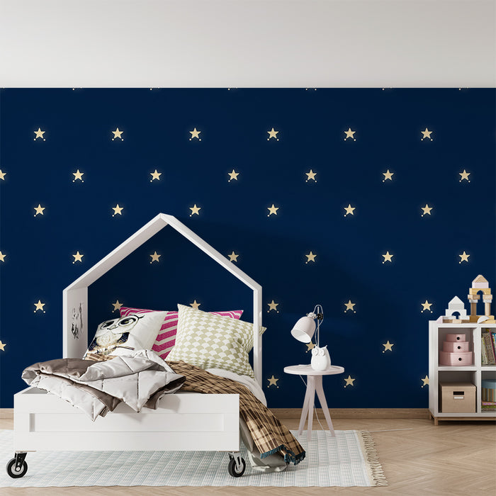 Nursery room wallpaper | Sparkling stars on a midnight blue background
