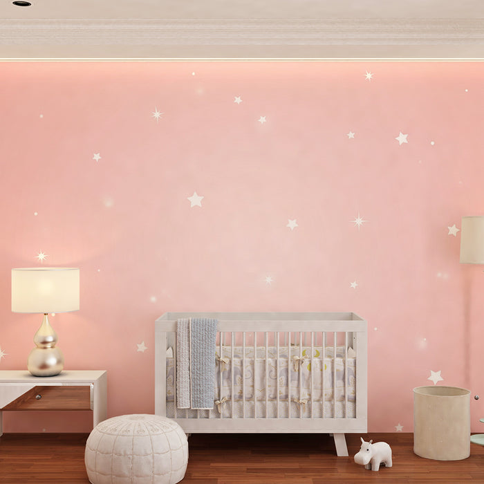 Papel de parede quarto bebê | Brilhantes estrelas em fundo rosa suave