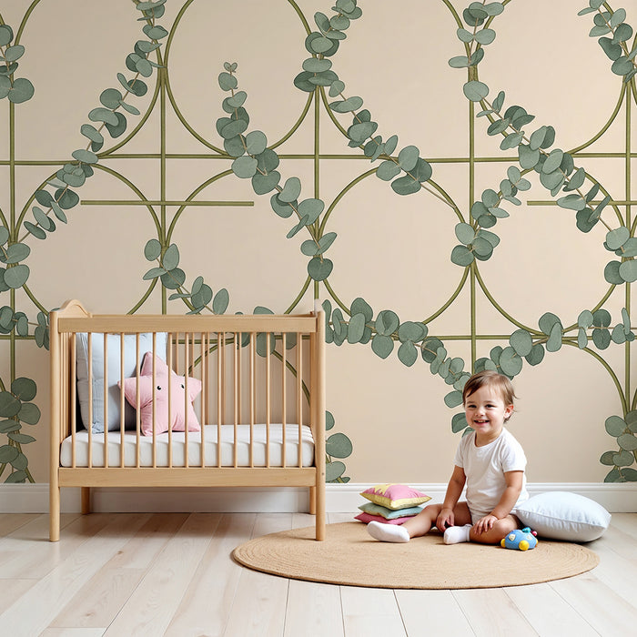 Papier peint chambre bébé | Eucalyptus délicat sur fond doux