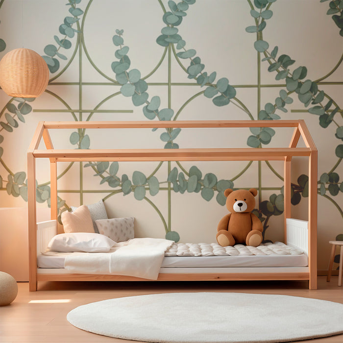 Papier peint chambre bébé | Eucalyptus délicat sur fond doux