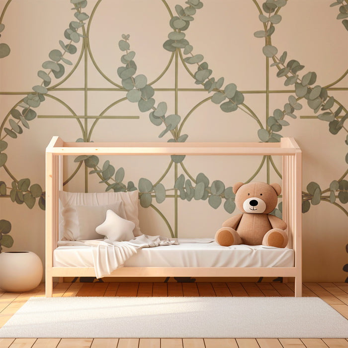 Papier peint chambre bébé | Eucalyptus délicat sur fond doux