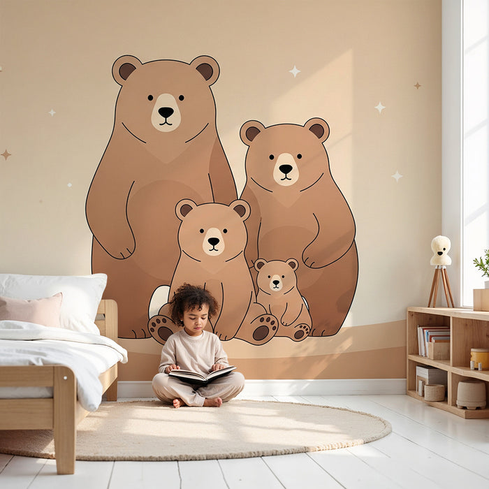 Nursery room wallpaper | Adorable bear family on a soft background