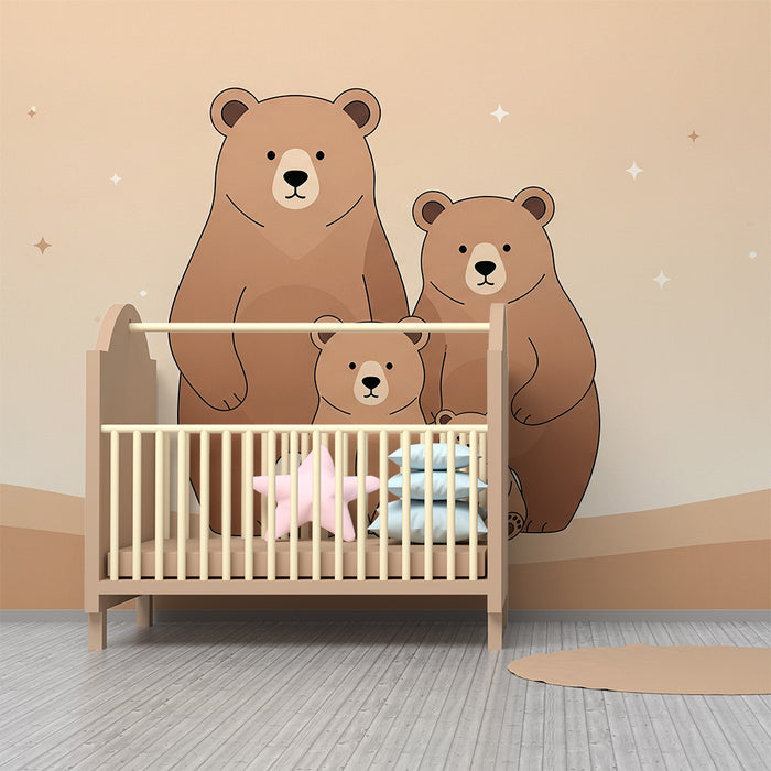 Nursery room wallpaper | Adorable bear family on a soft background