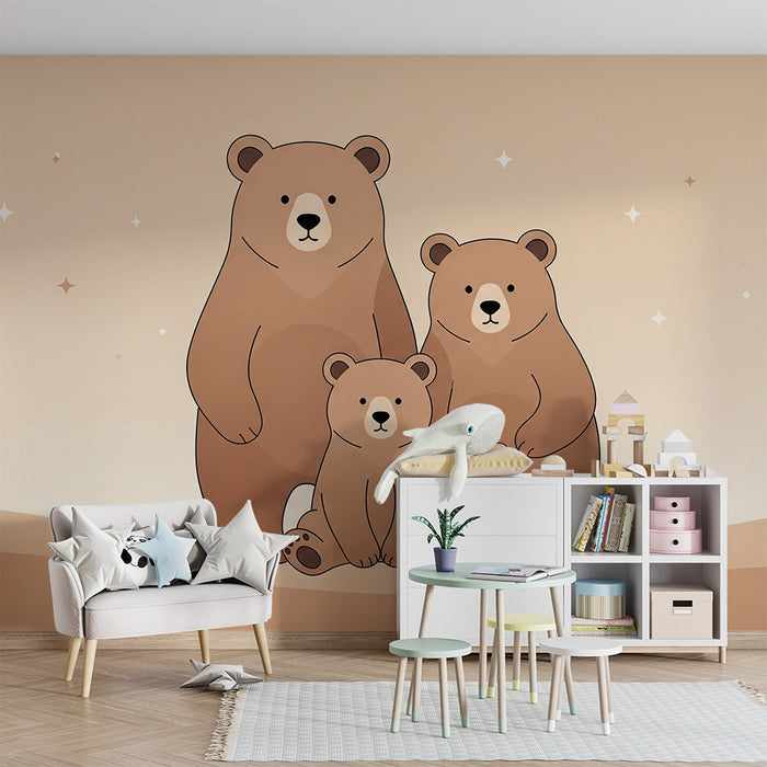 Nursery room wallpaper | Adorable bear family on a soft background