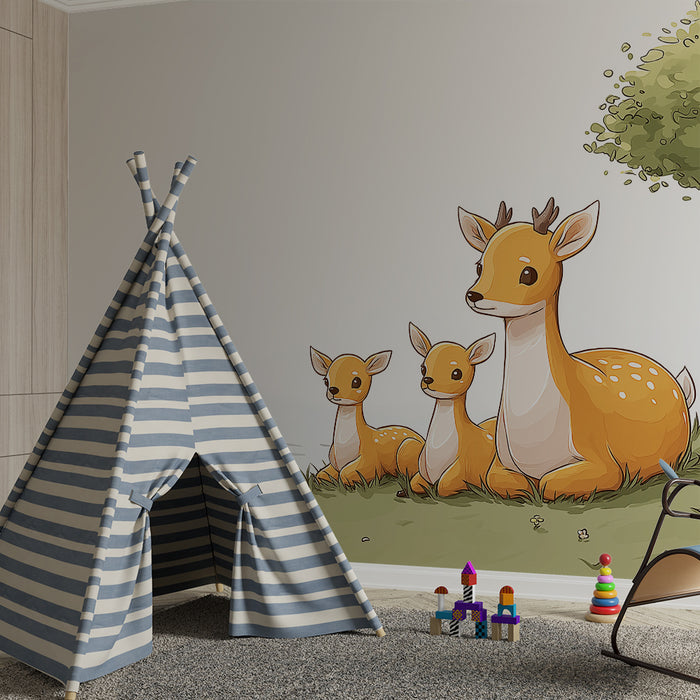 Børneværelse tapet | Søde hjorte ved vandkanten