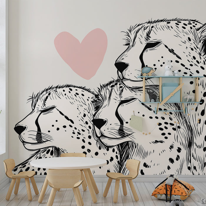 Lastenhuoneen tapetti | Gepardiperhe pehmeällä sydämellä