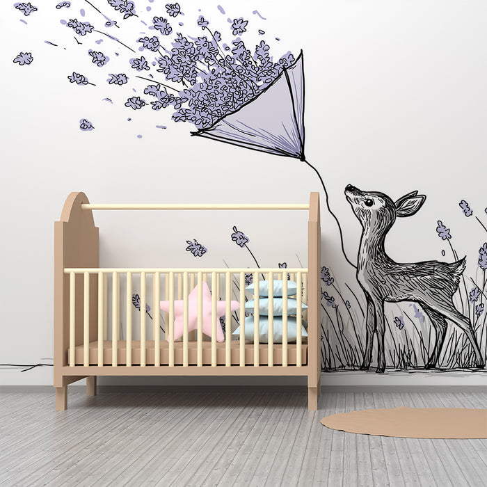 Lastenhuoneen tapetti | Peura kukilla ja keveydellä