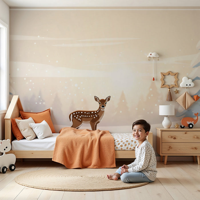 Babyzimmer Tapete | Rehkitz in einer zauberhaften Winterlandschaft