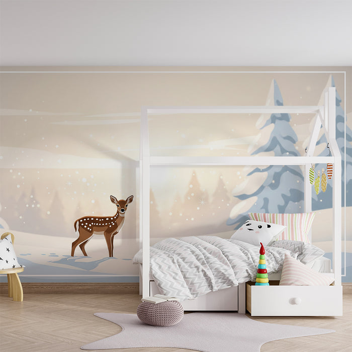 Babyzimmer Tapete | Rehkitz in einer zauberhaften Winterlandschaft