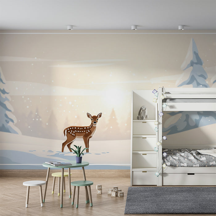Babyzimmer Tapete | Rehkitz in einer zauberhaften Winterlandschaft