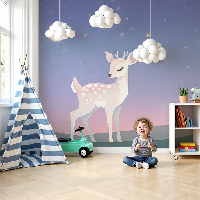 Babykamer behang | Delicate fawn onder een sterrenhemel