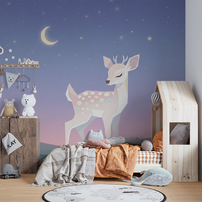 Babykamer behang | Delicate fawn onder een sterrenhemel