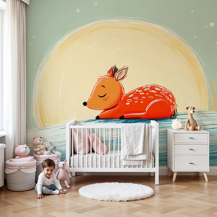 Lastenhuoneen tapetti | Uninen hirvi kuun alla