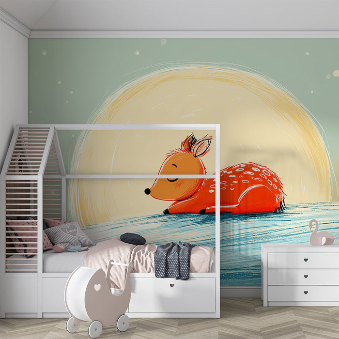 Lastenhuoneen tapetti | Uninen hirvi kuun alla